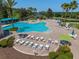 A beautiful community pool surrounded by lounge chairs and palm trees at 777 Summit Greens Blvd, Clermont, FL 34711