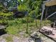 View of a backyard featuring lush greenery, a shade structure, and potential gardening space at 6971 Pompeii Rd, Orlando, FL 32822