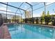 Screened-in pool with a relaxing spa, perfect for enjoying the outdoor living space at 5545 Misty Oak Cir, Davenport, FL 33837