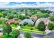 Aerial shot highlighting well-manicured lawns and homes within a scenic lakeside community at 17426 Tailfeather Ct, Clermont, FL 34711