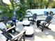 Cozy backyard patio with outdoor furniture and well-manicured landscaping at 121 Belmont Dr, Winter Haven, FL 33884