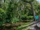 Secluded backyard creek surrounded by lush greenery and mature trees, providing a serene natural setting at 5427 Orange Valley Dr, Lakeland, FL 33813