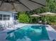 Stunning backyard pool area with ample seating and shade, ideal for lounging and enjoying the outdoors at 5427 Orange Valley Dr, Lakeland, FL 33813