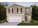 Two-story house with a neutral color scheme, attached garage, and landscaping at 1041 Ambleside Dr, Haines City, FL 33844