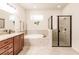 Spa-like bathroom with a soaking tub and walk-in shower at 30120 Hackney Loop, Mount Dora, FL 32757