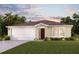 Single-story home with two-car garage and landscaped lawn at 743 Harland Ct, Kissimmee, FL 34758