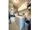 Functional laundry room with washer, dryer, shelving, and storage space at 1223 Lawrence Ave, Deltona, FL 32725
