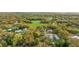 Expansive aerial view of a neighborhood, showcasing a large green space and mature trees at 3800 Levins Rd, Mulberry, FL 33860