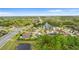 Panoramic aerial view of a residential area with houses, roads, and a serene lake, ideal for a peaceful lifestyle at 580 Tree Shore Dr, Orlando, FL 32825