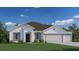 Charming single-story home featuring a three-car garage, stucco walls, and well-manicured lawn against a bright blue sky at 5069 Sw 116Th Pl, Ocala, FL 34476