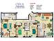 Detailed Opus condo floor plan featuring 3 beds, 2 baths, living area, and a balcony at 2071 S Atlantic Ave # 201, Daytona Beach Shores, FL 32118