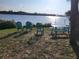 Picturesque lake view with Adirondack chairs and picnic table providing a relaxing waterfront space at 10 Juniper Dr, Ormond Beach, FL 32176