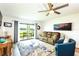 Inviting living room with scenic views, comfortable seating, and sliding glass doors at 50 Ocean Palm Villa S, Flagler Beach, FL 32136