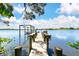 Wooden dock with boat lift on calm water at 2627 John Anderson Dr, Ormond Beach, FL 32176