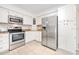 Stainless steel appliances and white cabinetry in this kitchen at 56 Winding Creek Way, Ormond Beach, FL 32174