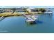 Aerial view of waterfront home with private dock at 59 Cunningham Dr, New Smyrna Beach, FL 32168