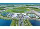 Aerial view of community center with pool and tennis courts at 508 High Tide Ln, Daytona Beach, FL 32124