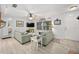 Comfortable living room with light colored sofas and a large TV at 41 Laurel Oaks Cir, Ormond Beach, FL 32174