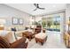 A bright living room is decorated with wicker furniture, large windows, and neutral tones for relaxation at 3257 Bailey Ann Dr, Ormond Beach, FL 32174