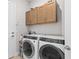 Laundry room featuring modern washer and dryer units and ample storage space at 131 Longridge Ln, Ormond Beach, FL 32174