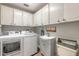 Functional laundry room with washer, dryer, sink, and classic white cabinetry at 906 Timberwood Dr, Port Orange, FL 32127