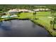 Scenic aerial shot of a clubhouse, golf course, and tranquil lake surrounded by lush trees at 5 Captiva At Lionspaw, Daytona Beach, FL 32124