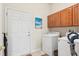 Convenient laundry room with appliances, cabinetry, and access door at 1320 Hansberry Ln, Ormond Beach, FL 32174