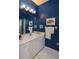 Spacious blue bathroom with double vanity, bright lighting, and flamingo-themed decor at 1317 Dovercourt Ln, Ormond Beach, FL 32174