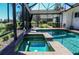Inviting pool and spa with screened enclosure, featuring brick pavers and views of the well-manicured yard at 1317 Dovercourt Ln, Ormond Beach, FL 32174