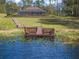 Private wooden dock with built-in benches, offering serene lake views and direct water access at 22527 Lake Seneca Rd, Eustis, FL 32736