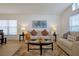 Bright living room with neutral furniture, decorative pillows, and a round coffee table on a colorful area rug at 410 Viola Dr, Davenport, FL 33837