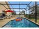 Beautiful screened-in pool with comfortable lounge furniture and a privacy screen at 410 Viola Dr, Davenport, FL 33837