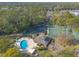 This aerial captures the neighborhood pool, tennis courts and beautiful green landscape at 206 Sage Brush Trl, Ormond Beach, FL 32174