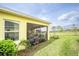 Exterior view of screened patio, lush green yard and landscape at 251 Island Breeze Ave, Daytona Beach, FL 32124