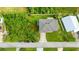 An aerial top-down view reveals a beautifully landscaped property with mature trees, well-kept lawn, and private backyard at 32 Ocean Breeze Cir, Ormond Beach, FL 32176