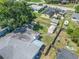 Aerial view of the property showcasing the backyard, sheds, and surrounding neighborhood at 1836 Biscayne Ave, South Daytona, FL 32119