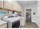 Convenient laundry room with neutral cabinets and views to the kitchen at 27 Winding Creek Way, Ormond Beach, FL 32174