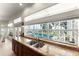 Bright kitchen with granite counters, stainless steel sink and a view of the pool and waterway at 3130 Indian Trl, Eustis, FL 32726