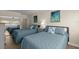 Cozy bedroom featuring two beds with blue bedding, neutral walls, and a mirrored closet at 5809 Riverside Dr, Port Orange, FL 32127