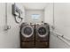Laundry room with modern front-load washer and dryer, white walls, and a window for natural light at 5809 Riverside Dr, Port Orange, FL 32127