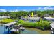 An inviting home with a pool, private boat lift and dock, all set against a lush, green backdrop at 5809 Riverside Dr, Port Orange, FL 32127