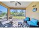 Screened lanai with comfortable seating and a view of the backyard at 324 Coral Reef Way, Daytona Beach, FL 32124