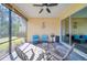 Screened lanai with comfortable seating and a view of the backyard at 324 Coral Reef Way, Daytona Beach, FL 32124
