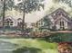 Watercolor painting of a charming home with mature trees, a lush green lawn, and unique architectural details at 530 Estates Pl, Longwood, FL 32779