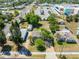 Aerial view of a single story home with shade trees on a well maintained lot in a residential area at 394 Golf Blvd, Daytona Beach, FL 32118