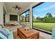 Inviting screened lanai with comfortable seating and a view of the manicured lawn at 1357 Liam Cir, Ormond Beach, FL 32174