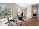 Bright workout room featuring various exercise equipment, wood floors, and natural light from large windows at 3513 Kilgallen Ct, Ormond Beach, FL 32174
