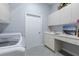 Laundry room featuring front load washer and dryer, utility sink and built-in storage at 3513 Kilgallen Ct, Ormond Beach, FL 32174