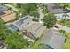 Aerial view of backyard featuring screened in patio and pool in residential neighborhood at 1305 Rebecca Dr, Haines City, FL 33844