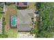 Overhead shot of a private home with a screened-in pool, manicured lawn, and a two-car driveway at 1956 Southern Dunes Blvd, Haines City, FL 33844